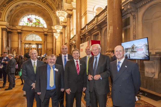 UKTI Regional director Clive Drinkwater, (centre) with Lord Heseltine, and North West exporters at the launch of IFB 2014 in conjunction with UKTI at St. Georges Hall Liverpool.