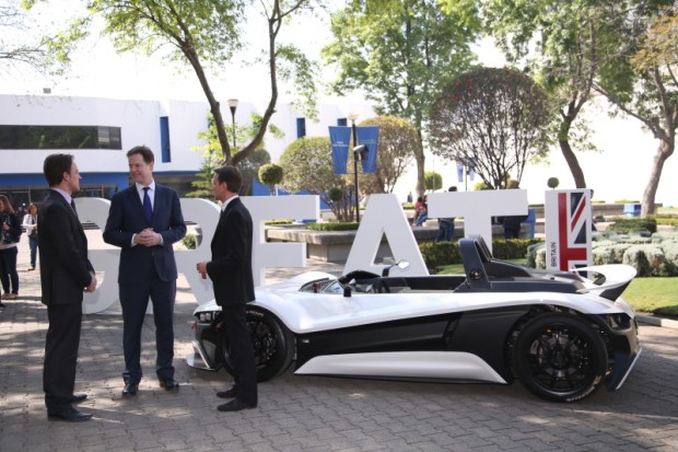  Deputy Prime Minister Nick Clegg learns more about the Mexican Super Car Vuhl 05 