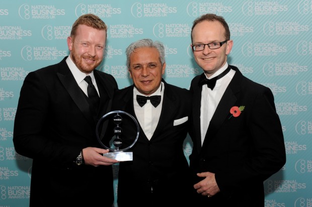 Dominic Jermey presenting the UKTI Digital Business of the Year to Keith Reville & Ermanno Maffe, Electrocomponents PLC