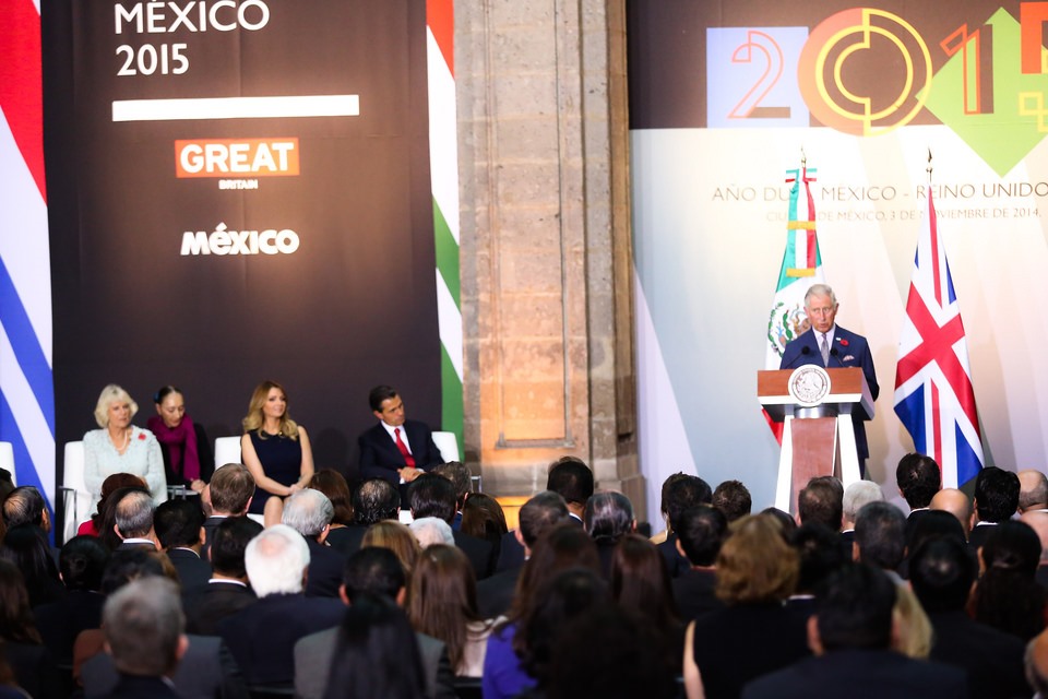 HRH The Prince of Wales in Mexico City launching 2015: The Year of the UK in Mexico, with HRH The Duchess of Cornwall, Mexican President Enrique Peňa Nieto and the First Lady Angélica Rivera 