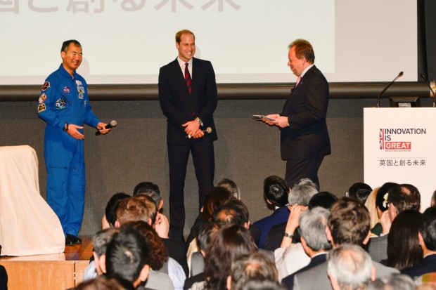 Prince William, Japanese astronaut Soichi Noguchi and Aston Martin CEO Andy Palmer