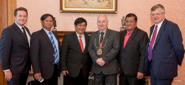 From left: Tim Duckett, Than Min (MOGE – Myanma Oil and Gas Enterprise), Pe Zin Tun (Permanent Secretary Ministry of Energy) , the Lord Provost, Kyam Nyan Tun (MOGE), and Neil Carmichael (British Chamber of Commerce Myanmar). 