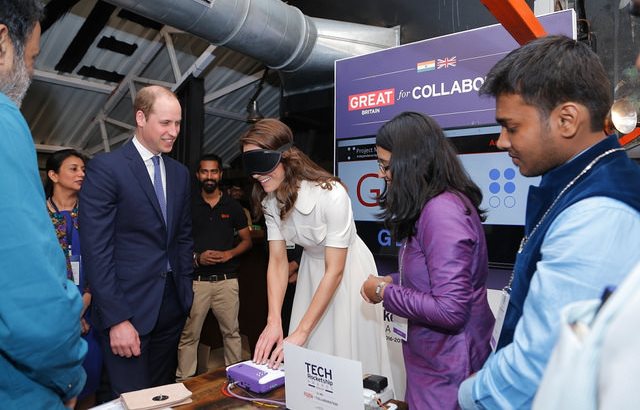 The Duchess types her daughter’s name ‘Charlotte’ on the Braille machine